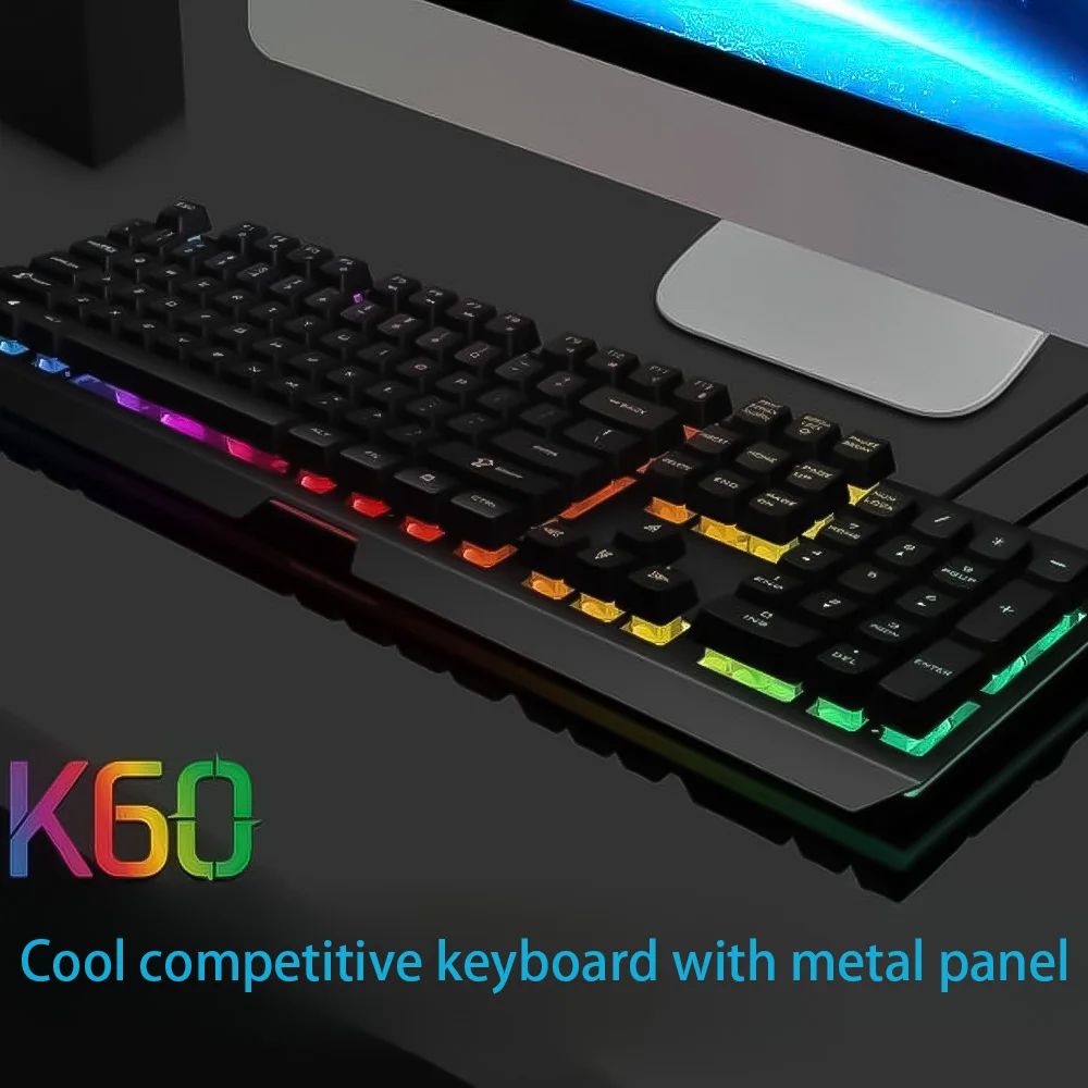 Металлическая эргономичная игровая светящаяся клавиатура GK60, подставка для рук, съемная механическая проводная клавиатура для ноутбука, настольного компьютера