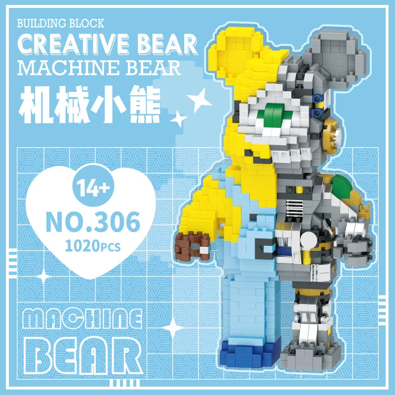 Механический медведь LHCX с алмазными мелкими частицами, собранная модель строительного блока, украшения, игрушечные блоки tide, мини-строительный блок