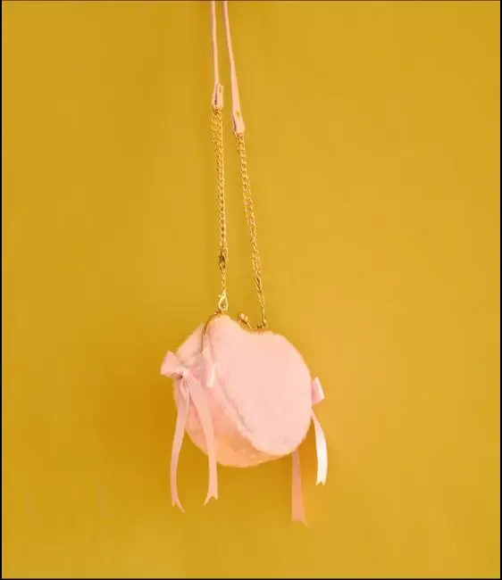 Модная женская сумка-мессенджер на цепочке, Розовая сумка в форме сердца, Зимний плюшевый бант, женская милая персиковая сумочка, сумки через плечо