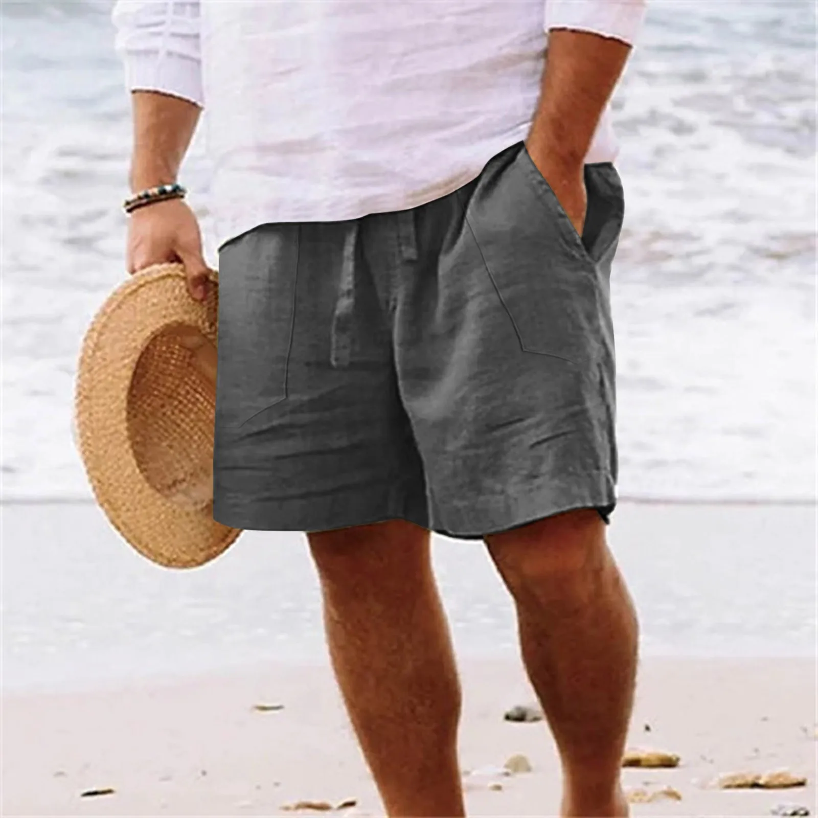Мужские весенне-летние брюки, Повседневные, Однотонные, Хлопковые, Свободные, Большие Размеры, Модные Пляжные Тапочки для девочек