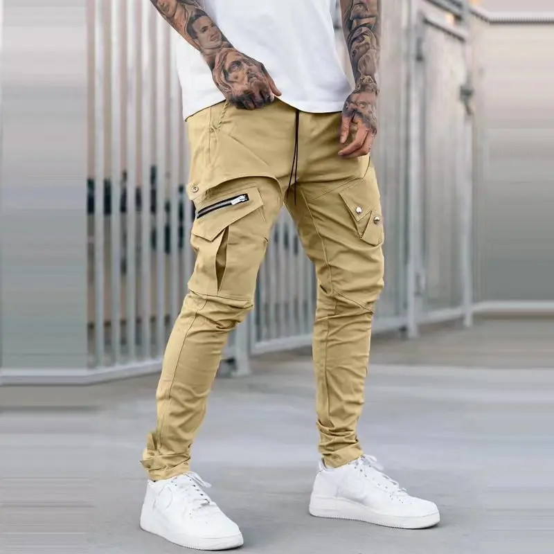 Мужские повседневные брюки-карго, тканые узкие брюки в уличном стиле с несколькими карманами