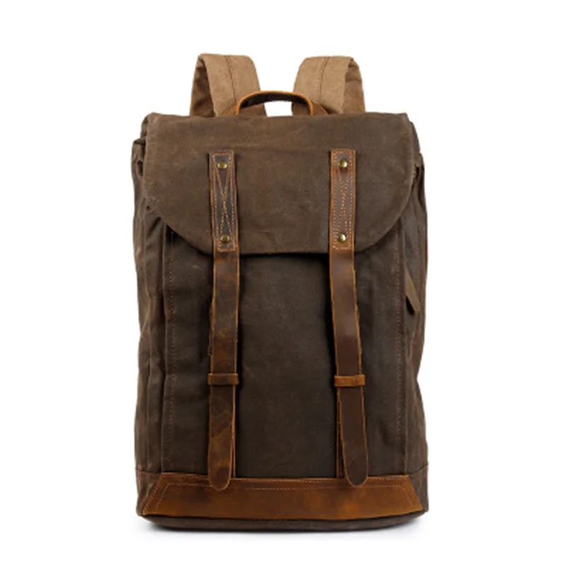 Мужской винтажный рюкзак из вощеной кожи Oli, холщовая сумка через плечо, трендовая сумка для отдыха, водонепроницаемая женская сумка, 14-дюймовый рюкзак для ноутбука, дорожный