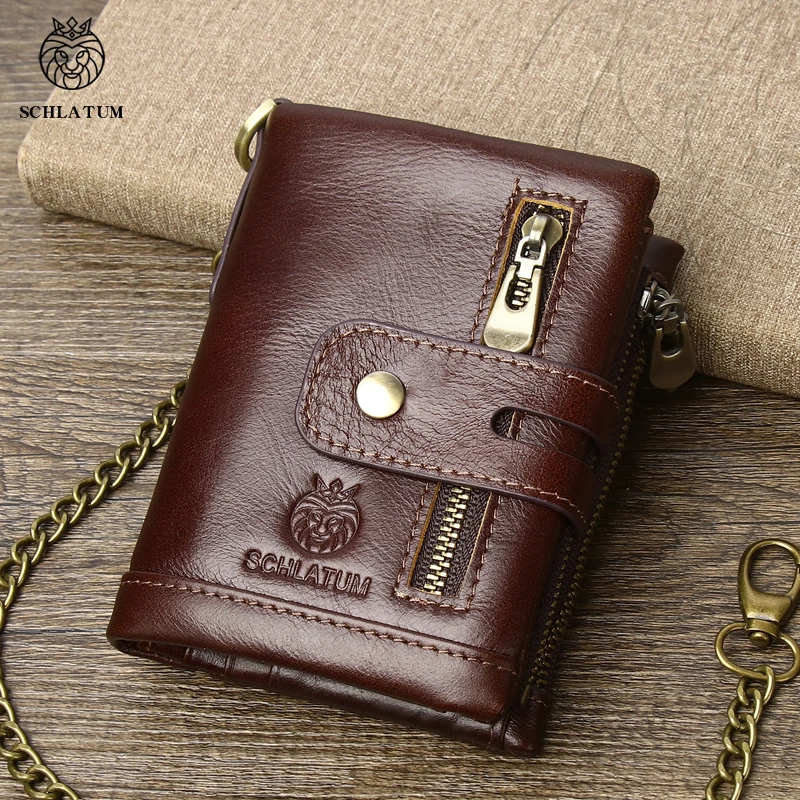 Мужской кожаный кошелек SCHLATUM, модные короткие RFID-кошельки на молнии, Новый стиль, многофункциональный держатель для кредитных визитных карточек