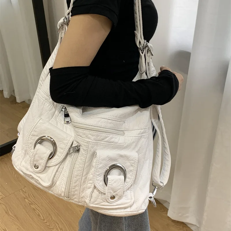 Мягкая Кожаная сумка через плечо Большой емкости для багажа, Винтажный корейский Роскошный Дизайнерский Стильный женский Рюкзак, модные сумки-тоут