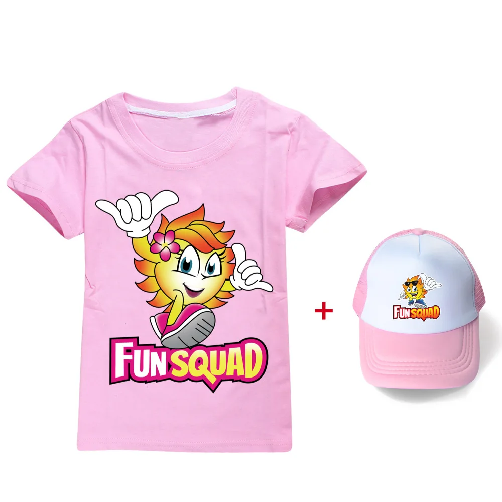 Новая летняя детская футболка с коротким рукавом, игровая веселая команда, Детская одежда, Одежда для мальчиков и девочек, Повседневная хлопковая футболка с героями мультфильмов + шляпа