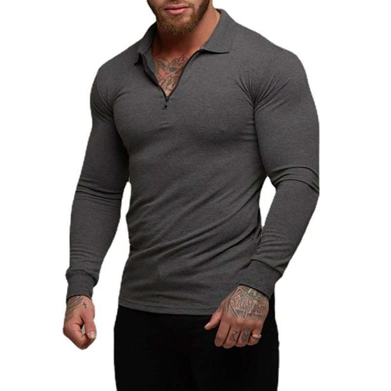 Новая модная осенняя рубашка Поло Мужские спортивные поло из эластичного хлопка, мужская Весенняя повседневная дышащая футболка с длинным рукавом, одежда для спортзала