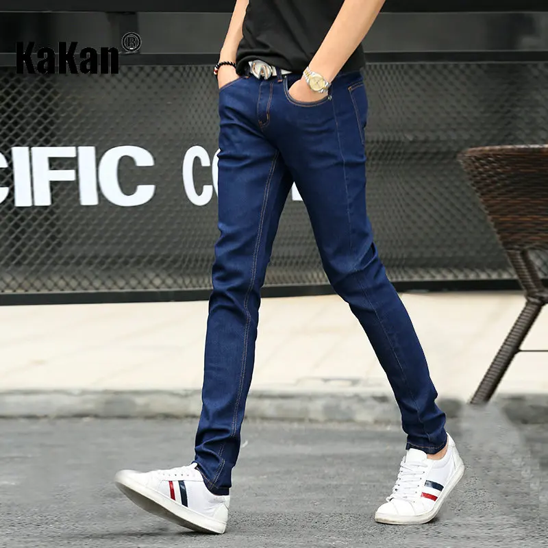 Новые мужские джинсы Kakan на резинке, корейские прямые сезонные джинсы средней длины со средней талией K026-8913