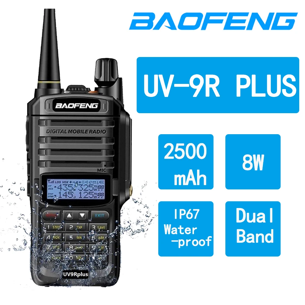 Оригинальный Двухдиапазонный радиолюбитель Baofeng UV-9R PLUS, Водонепроницаемая портативная рация УКВ, домофон