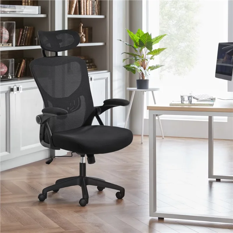 Офисное кресло с регулируемой сеткой с высокой спинкой и откидными мягкими подлокотниками, Офисная мебель черного цвета