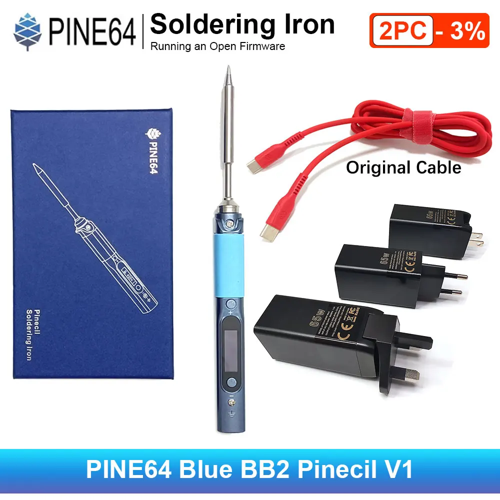 Паяльник Pine64 BB2 Pinecil V1 Добавить оригинальный кабель 65 Вт, комплект адаптеров, портативный паяльник TS-B2