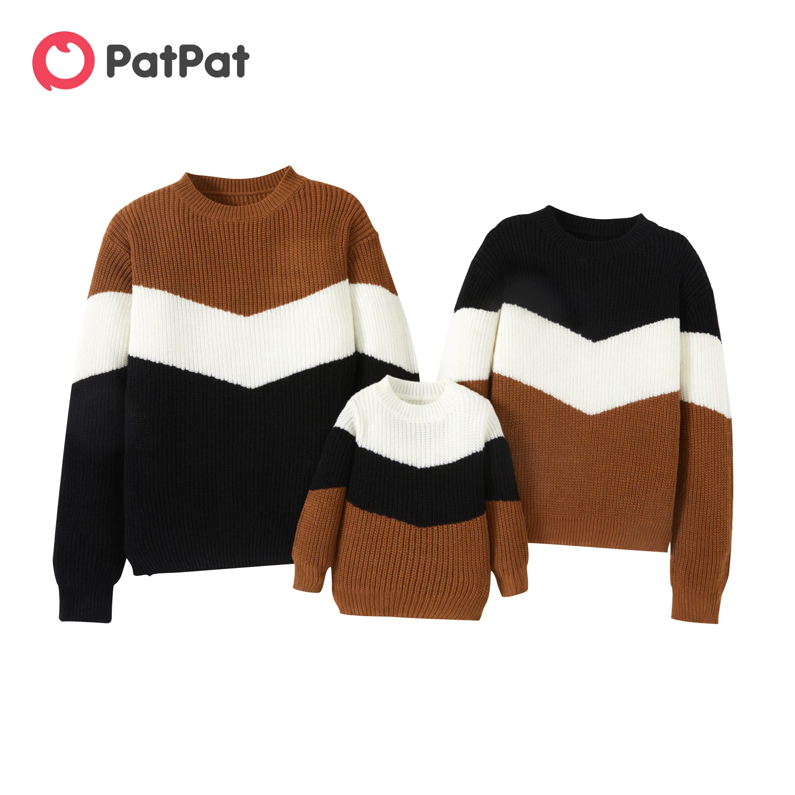 Подходящие для семьи PatPat трикотажные пуловеры с длинными рукавами и цветными блоками
