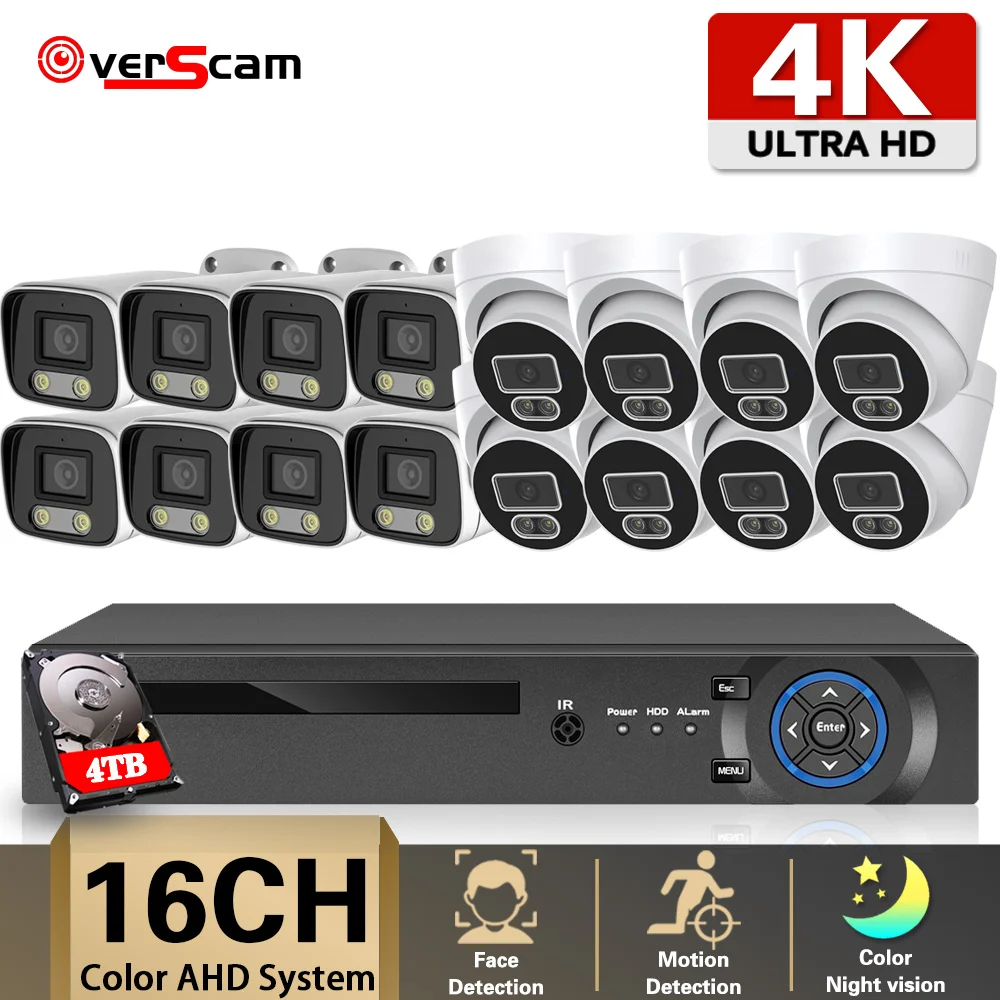 Полноцветная камера видеонаблюдения ночного видения 4K, 16-канальный Видеорегистратор, Наружная Аналоговая камера безопасности, Комплект системы видеонаблюдения XMEYE AHD Cam