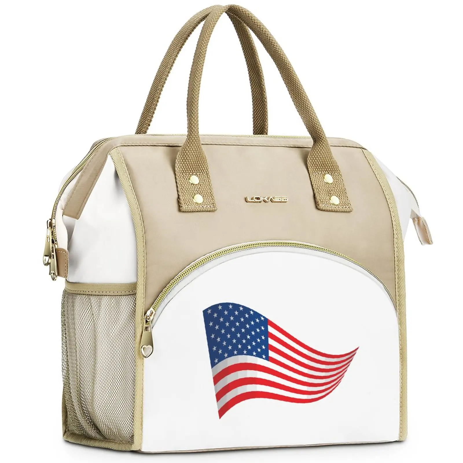 Портативная сумка для ланча, утепленная Американским Флагом, сумка для ланча с боковым карманом, Многоразовые Коробки для ланча для путешествий, Пикника, работы на открытом воздухе