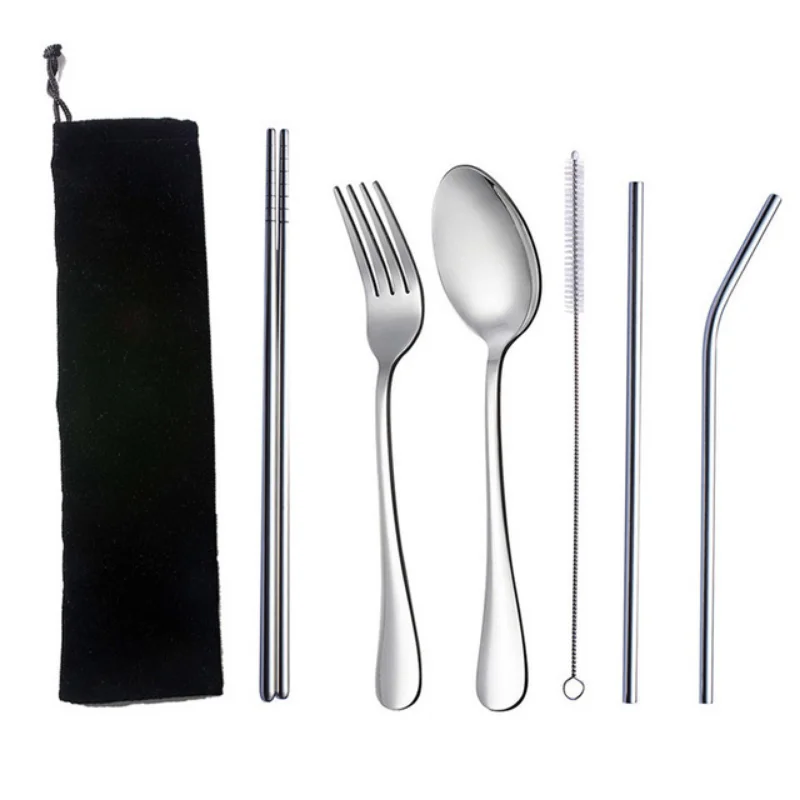 Портативный набор посуды для ланча из 8 предметов, ложка и вилка из нержавеющей стали, Инструменты для путешествий на открытом воздухе, Набор ресторанной посуды