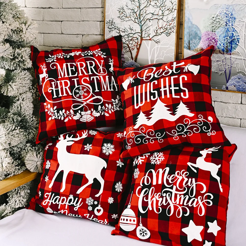 Рождественская наволочка для гостиной, декоративные подушки, Рождественская наволочка для дивана, клетчатая подушка, наволочка для стула, 45x45 см