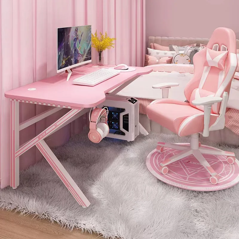 Розовый игровой стол Рабочий стол для девочек Стол для ноутбука Компьютерный Стол белый Домашний Стол для геймеров Рабочий стол для геймеров в спальне
