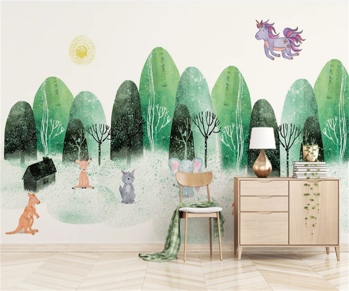 Скандинавские лесные животные, детская спальня, фон, фотообои, фрески, комната для мальчиков и девочек, обои на заказ, украшение, живопись