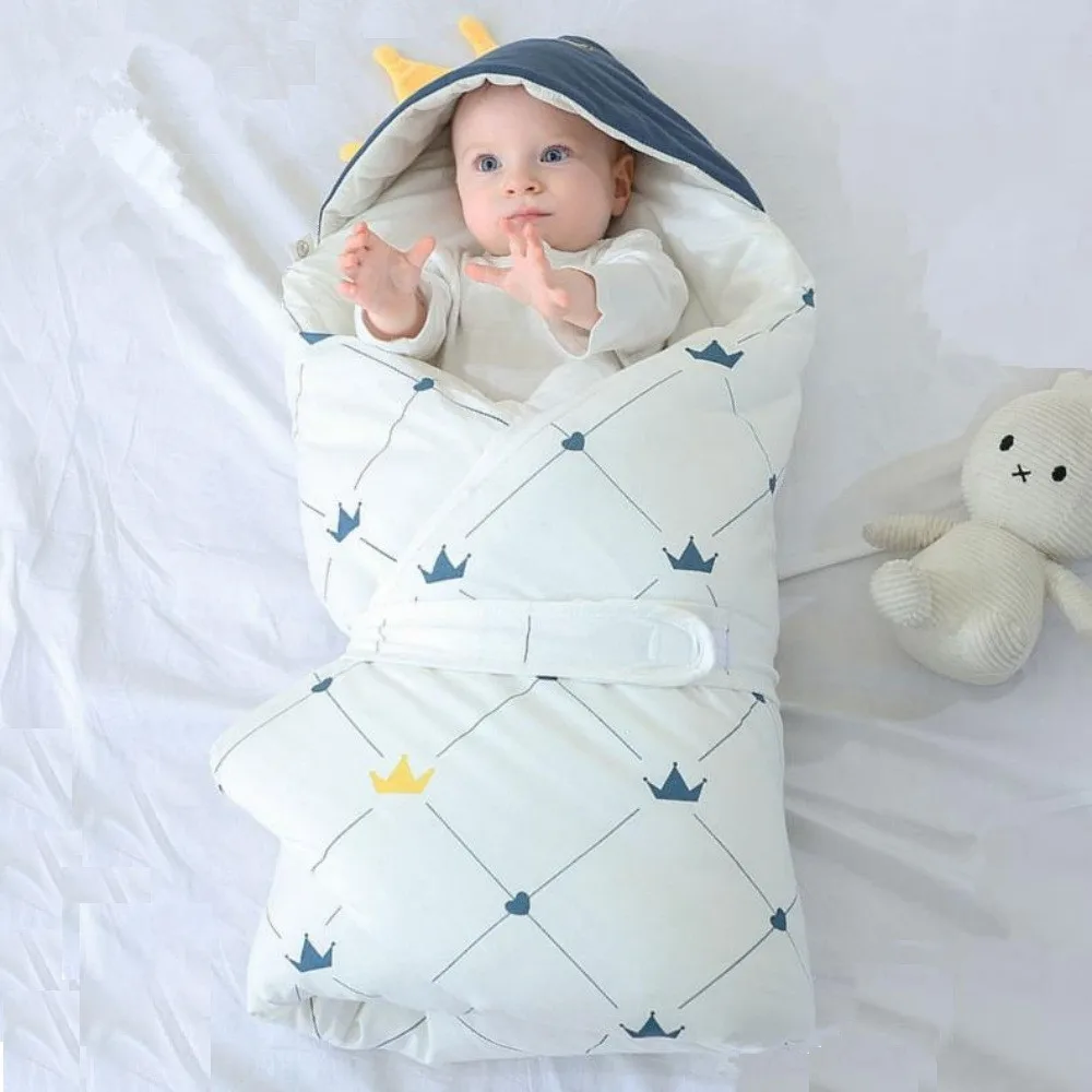Спальный мешок Для Новорожденного Ребенка, Кокон С капюшоном, Детское Одеяло Для коляски, Хлопковое Теплое Детское Пеленальное одеяло с дизайном Короны