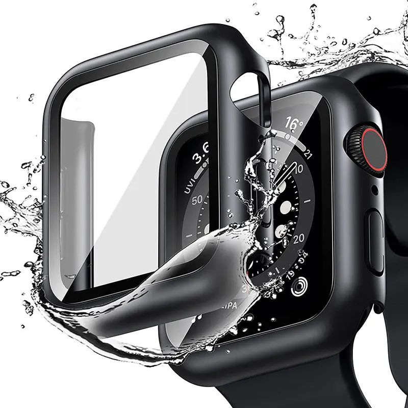 Стекло + Чехол Для Apple Watch case 8 7 6 SE 5 3 iWatch Accessorie Защитная пленка для экрана Apple watch series 45 мм 41 мм 44 мм 40 мм 42 мм 38 мм