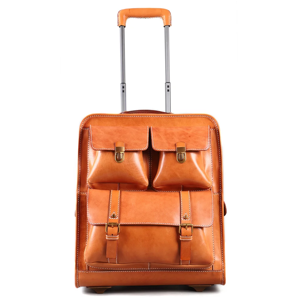 Стильный багаж для женщин, мужчин, модные дорожные чемоданы, Винтажный багаж на колесиках из натуральной кожи, деловая сумка-тележка