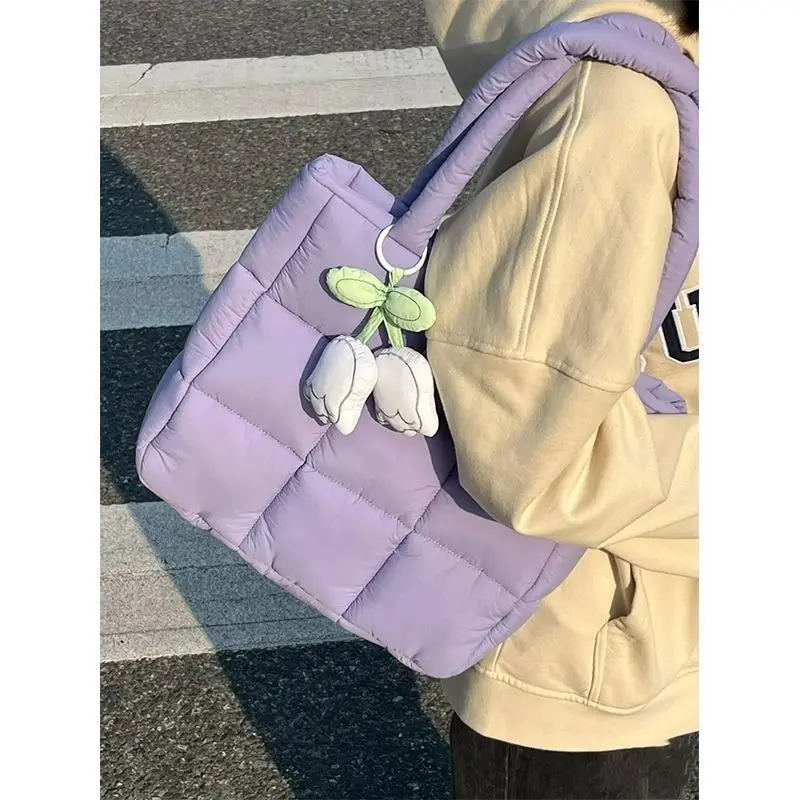 Сумка для девочек, Корейская осенне-зимняя сумка-тоут с хлопковым наполнением, Повседневная Милая сумка через плечо большой емкости, Кошельки и сумочки