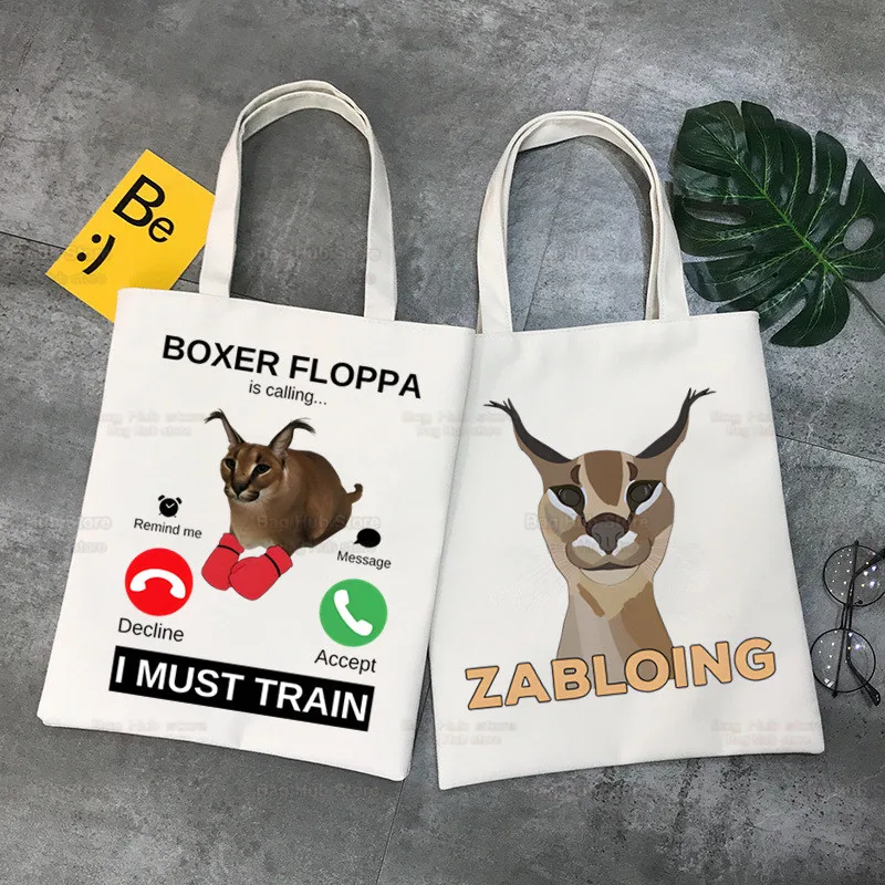 Сумки для покупок The Floppa, сумка-тоут, сумка через плечо, холщовые сумки с изображением каракалевой кошки, сумка для колледжа большой емкости