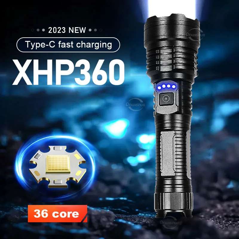 Супер XHP360 Мощный светодиодный Фонарик USB Перезаряжаемый Тактический Фонарик 26650 Высокой Мощности Фонарик С Зумом Кемпинг Фонарь