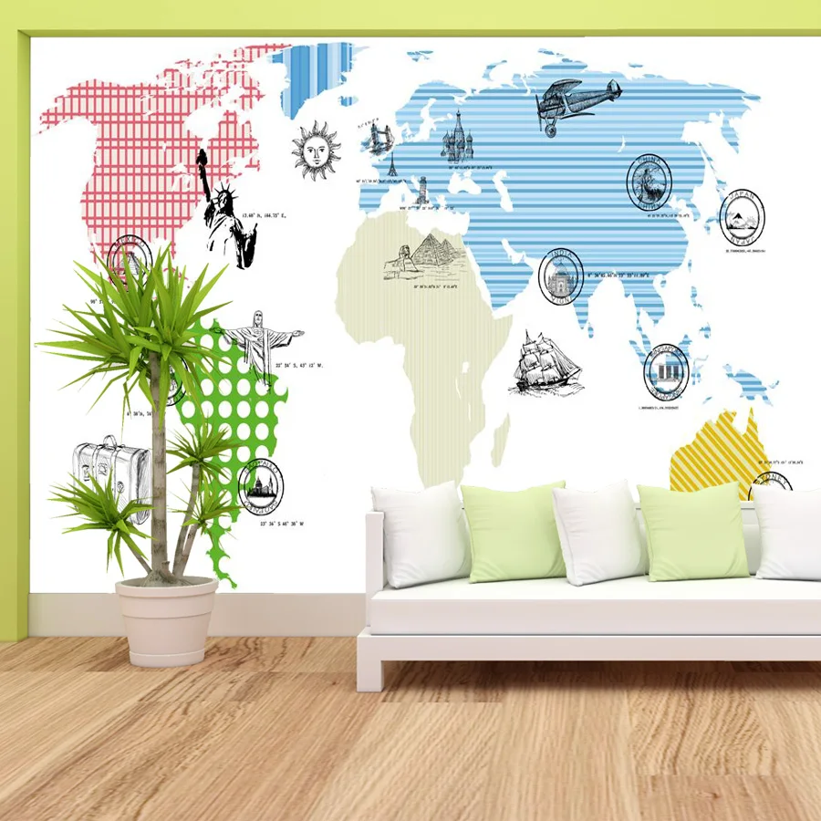 Съемное настенное покрытие на заказ, Карта мира для гостиной, украшение детской спальни, Фоновые фрески, рулоны