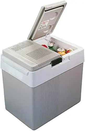 Термоэлектрический Охладитель/грелка 12 В без льда 33 qt (31 л), Электрический Портативный Автомобильный Холодильник с кабелем питания 12 В постоянного тока, Двойное отверстие, Серый