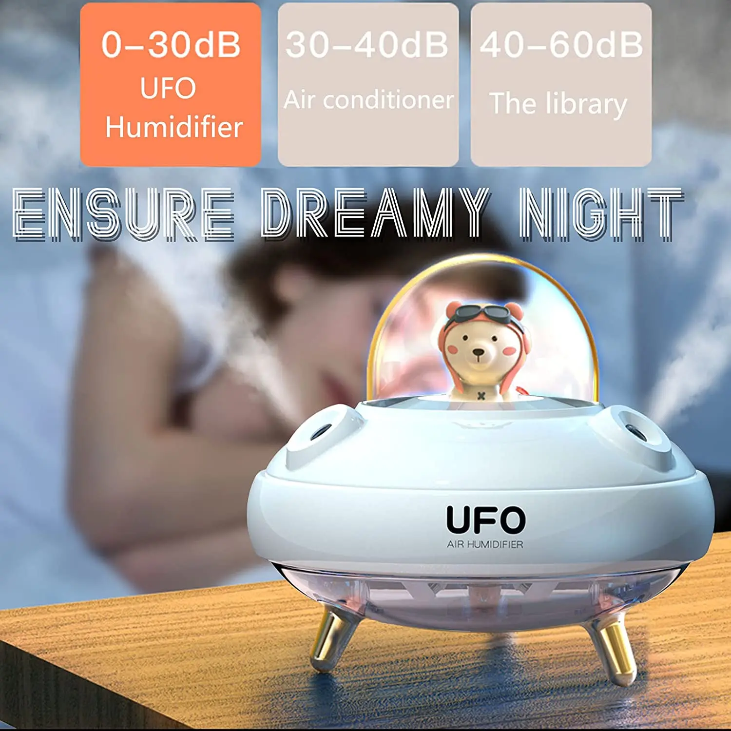 Увлажнитель воздуха UFO с двойным противотуманным выходом, ароматерапевтический диффузор, креативный подарок с красочными ночниками в спальню, офис для дома