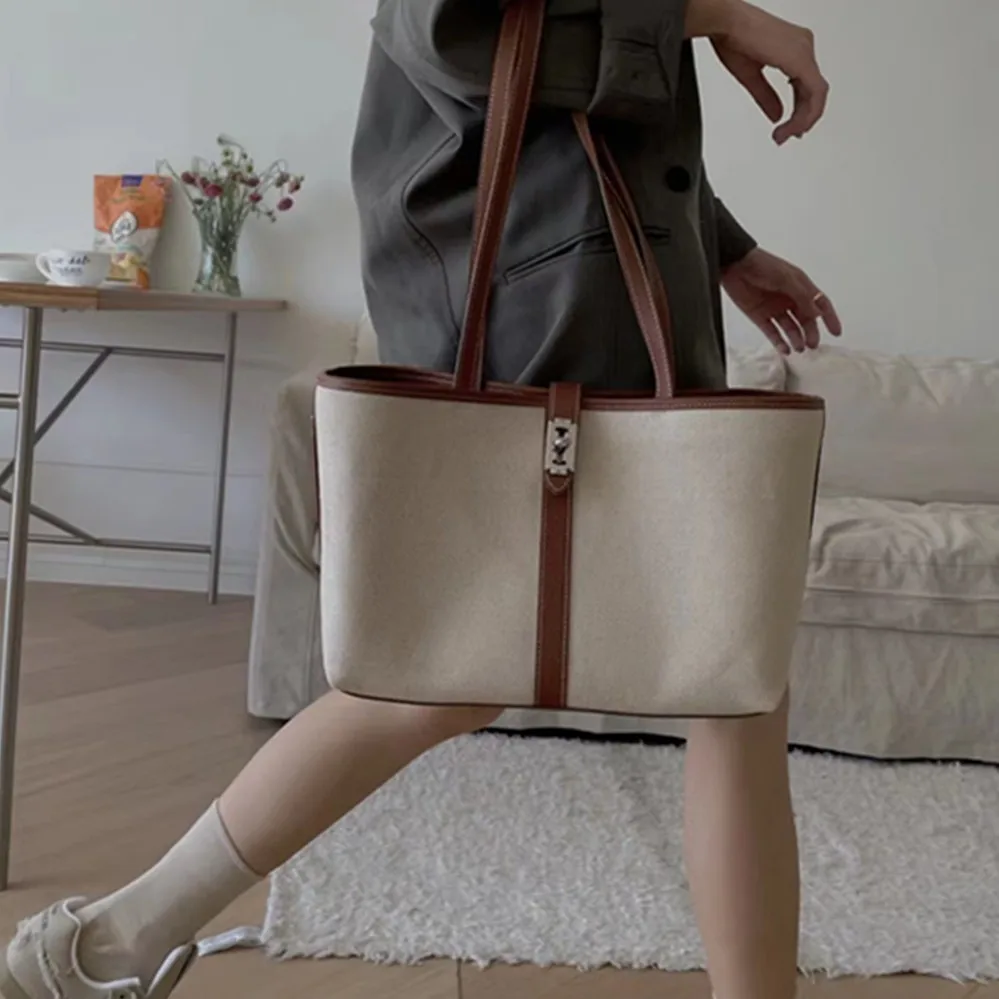 Увядшая Французская Модная Офисная женская повседневная сумка в стиле ретро, Большая Вместительная сумка-тоут, Холщовая Кожаная сумка на плечо, Женская
