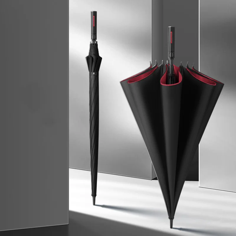 Черный Дизайнерский зонт, Ветрозащитный, большой, с длинной ручкой, Портативный, элегантный, для самообороны, для дома, для улицы, Paraguas