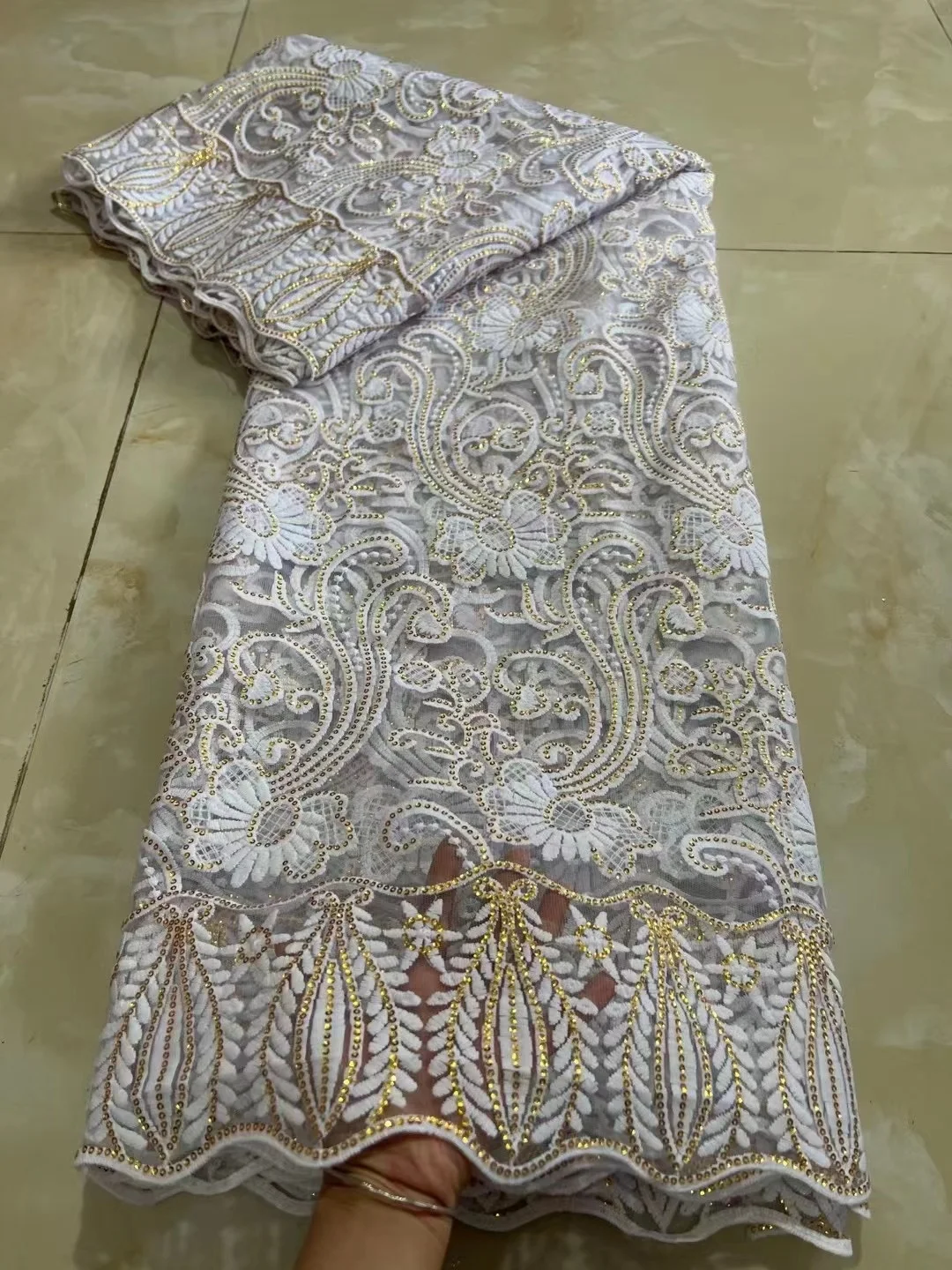 Чистый белый Африканский водорастворимый кружевной материал Нигерийская кружевная ткань тулл Кружевная ткань с блестками для шитья