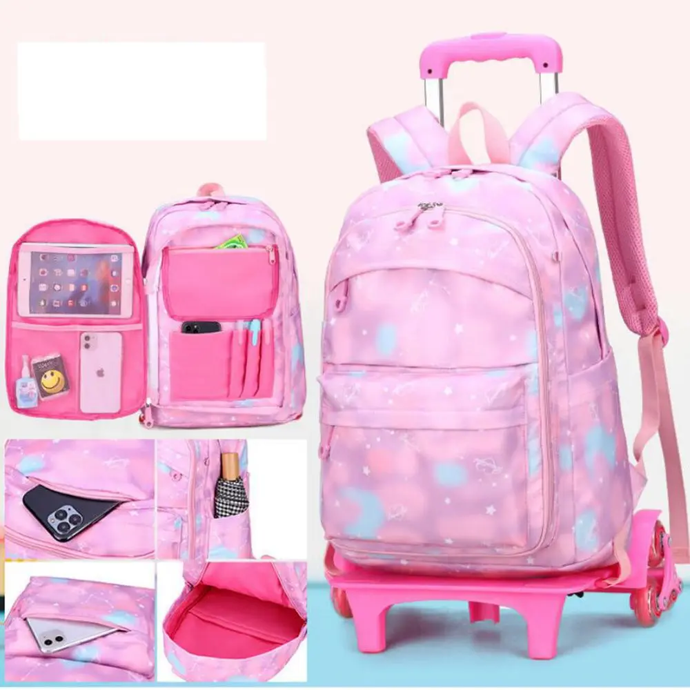 Школьный рюкзак на колесиках, сумка для девочек, Школьный рюкзак на колесиках, сумка для студенческих книг, Детские дорожные сумки на колесиках