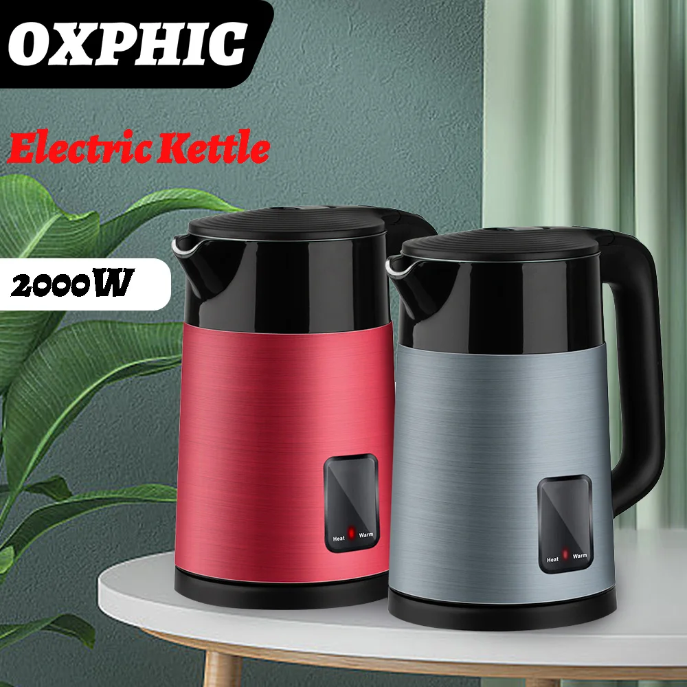Электрический чайник OXPHIC 2L из нержавеющей стали с функцией сохранения тепла, чайник для горячей воды, предотвращающий сухое горение 2000 Вт